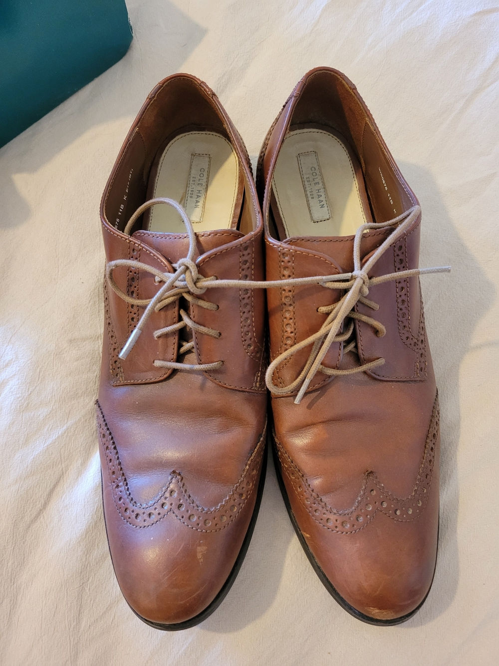 Cole Haan Women's Tan Brown Leather Wingtip Derby Shoes